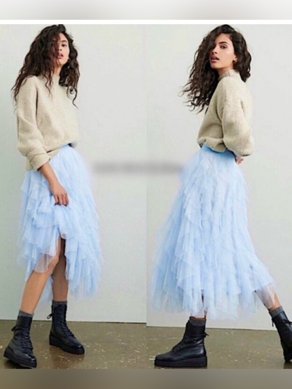 Anthropologie Cheri Ruffled Tulle Midi Skirt in Blue